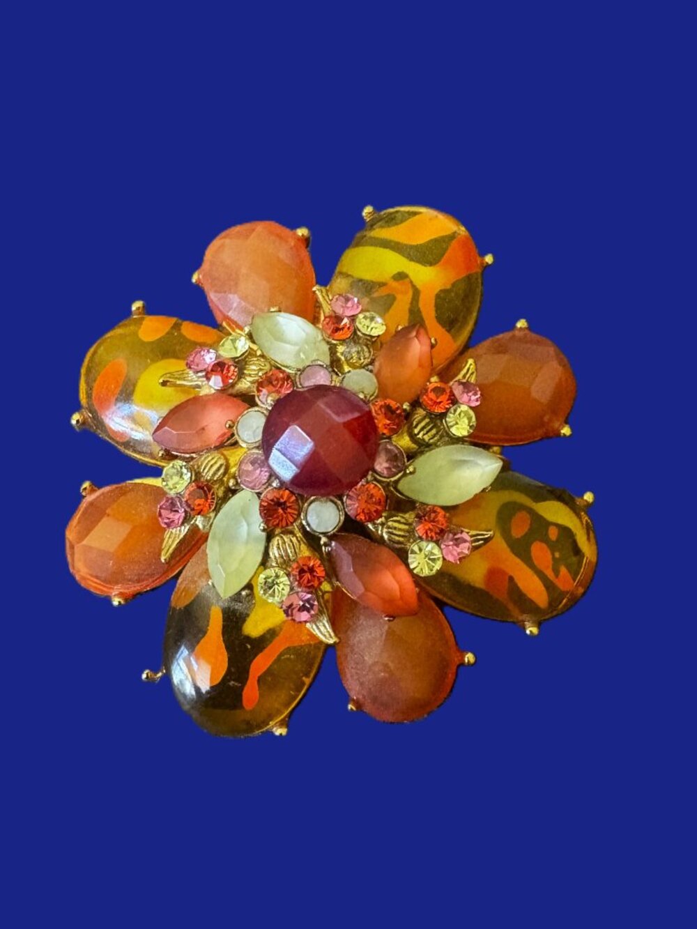 Floral Brooch Rhinestone Gemstone Statement Brooch EUC